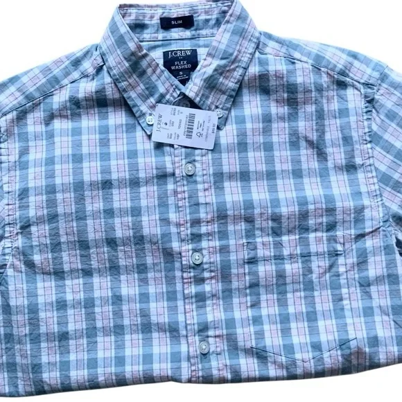 NWT J.Crew Men’s BLUE/PINK Slim Flex Washed Casual Shirt Sz S BI05O - Picture 6 of 8